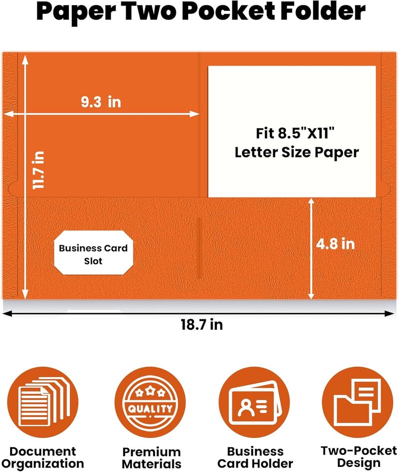 SUNEE Folders with Pockets (25 Pack, Orange), 2 Pocket Folders Fit Letter Size Paper, Paper File Folder for School Office Home Bussiness - Image 2